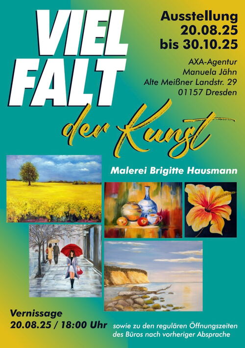 Vernissage "Vielfalt der Kunst" von Brigitte Hausmann Plakat zur Vernissage "Vielfalt der Kunst" mit Gemälden von Brigitte Hausmann